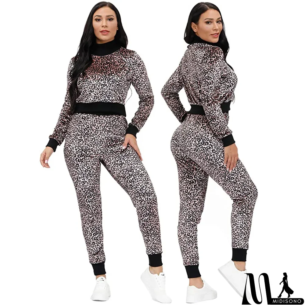 MidiSono - Autumn And Winter Fashion Sexy Leopard Print High Neck Suit
