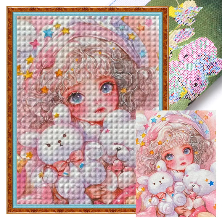 【Huacan Brand】Girl And Bunny (40*55cm) 11CT Stamped Cross Stitch gbfke