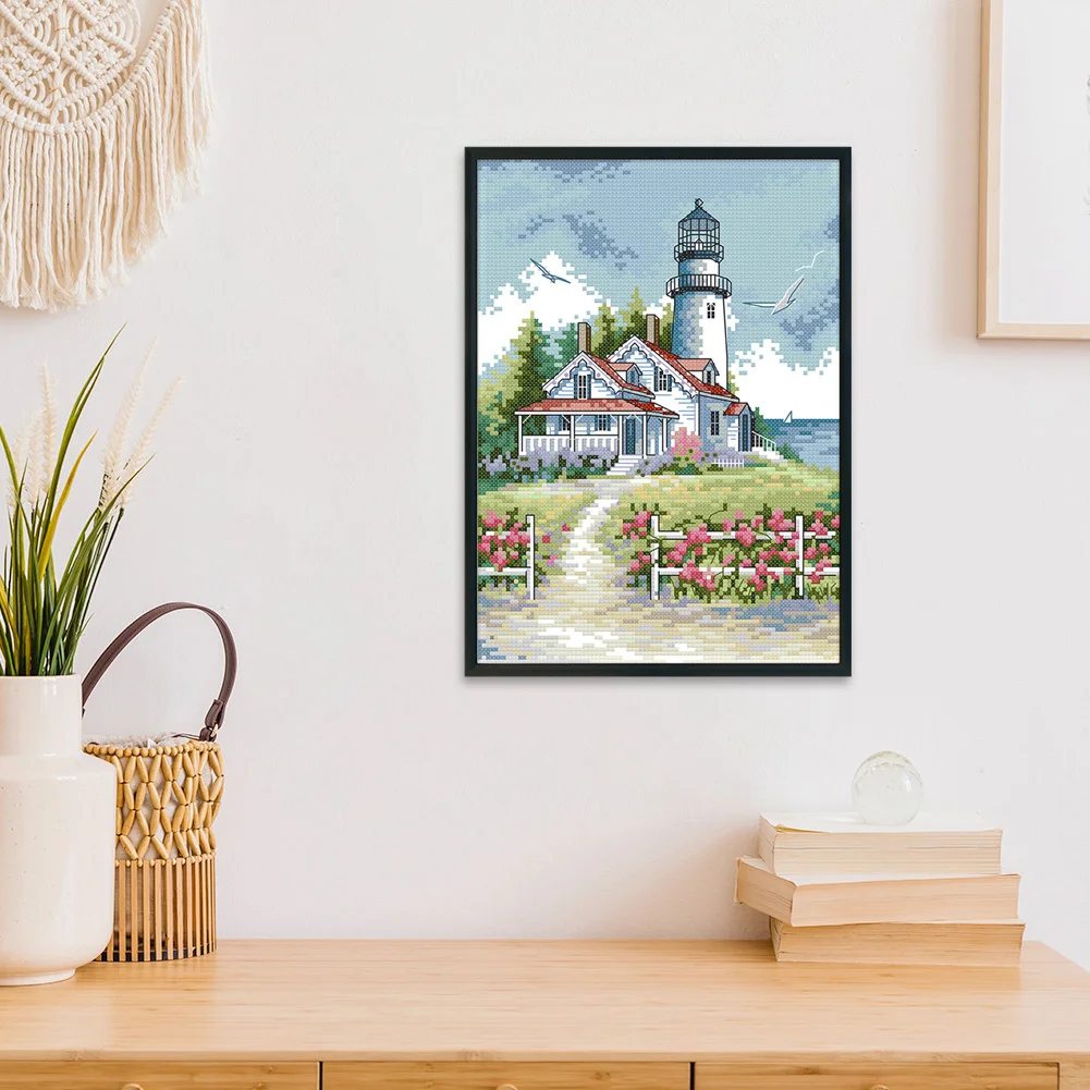 14CT Stamped Cross Stitch - Lighthouse(Canvas|21*30CM)