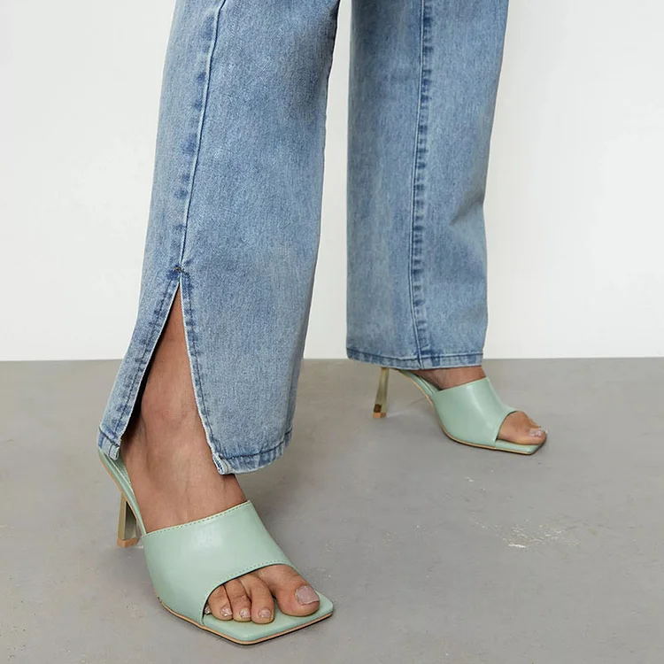 Turquoise Square Toe Office Mules Vdcoo