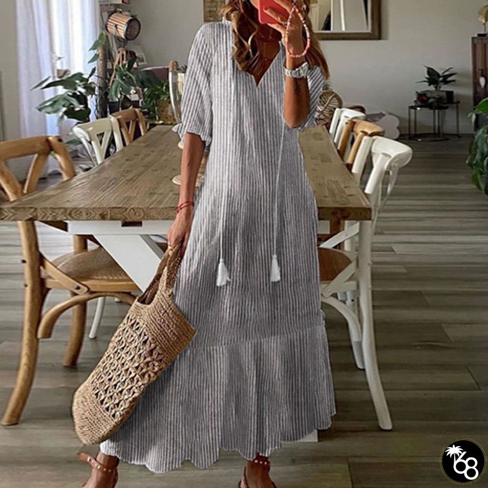Modern Grey V-Neck Maxi Dress | 168DEAL
