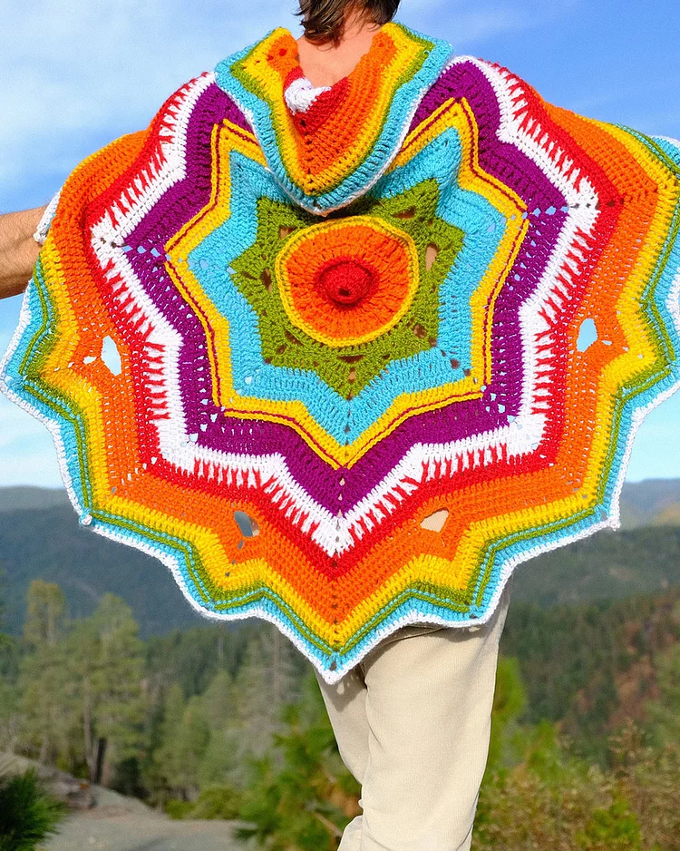 Men's Crochet Cape Rainbow Stars