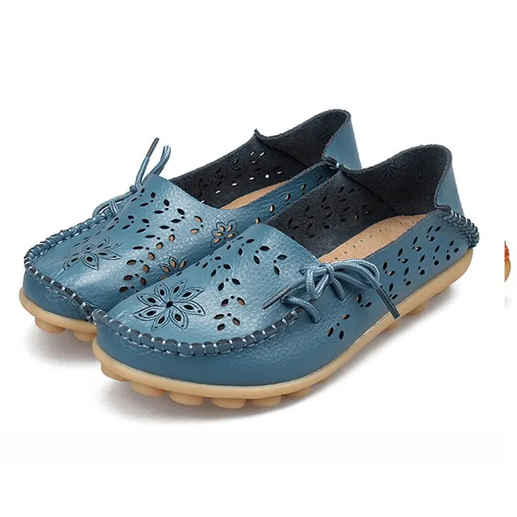 Female Ballet Flats Shoes Women Cut Out GenuineLeather Breathbale Moccains Women Shallow Shoes Solid Ballerina Ladies Shoes