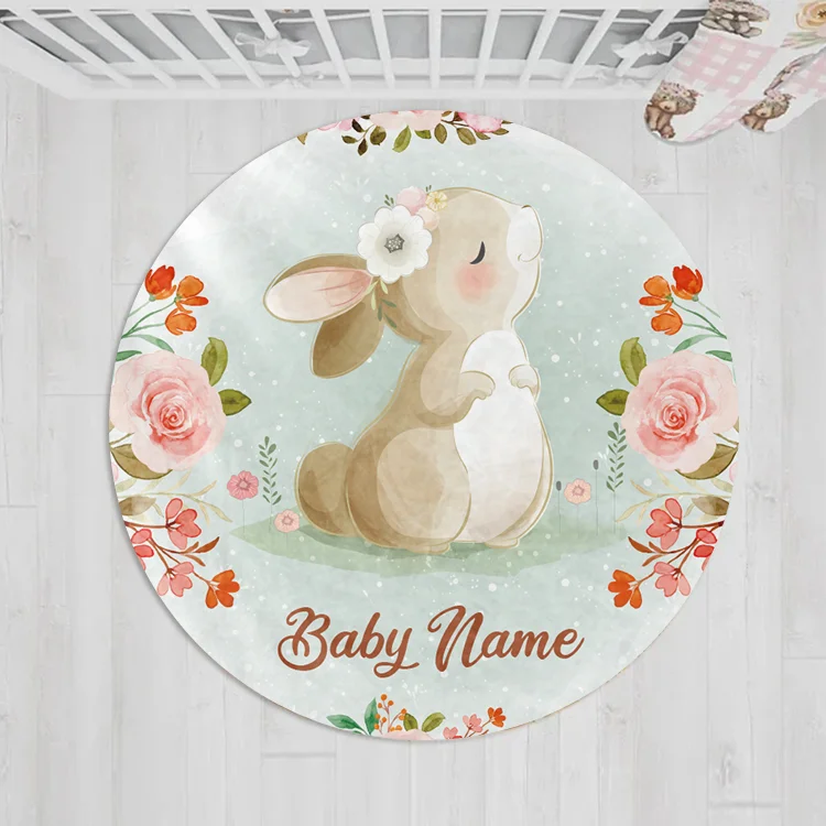 Personalized Baby Cute Rabbit Round Rug|R180