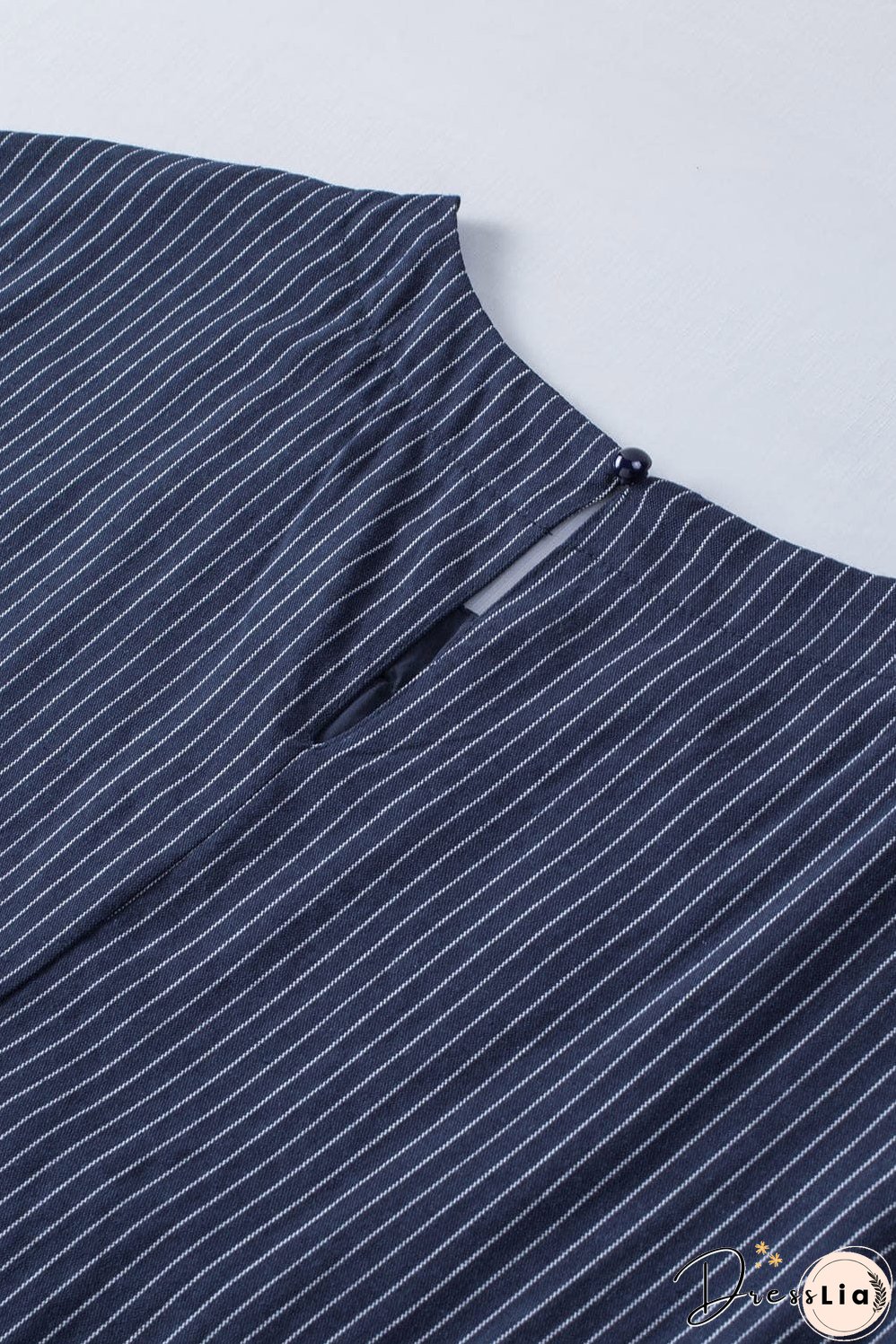 Blue Striped Embroidered Sleeveless Mini Dress with Southern Belle Style