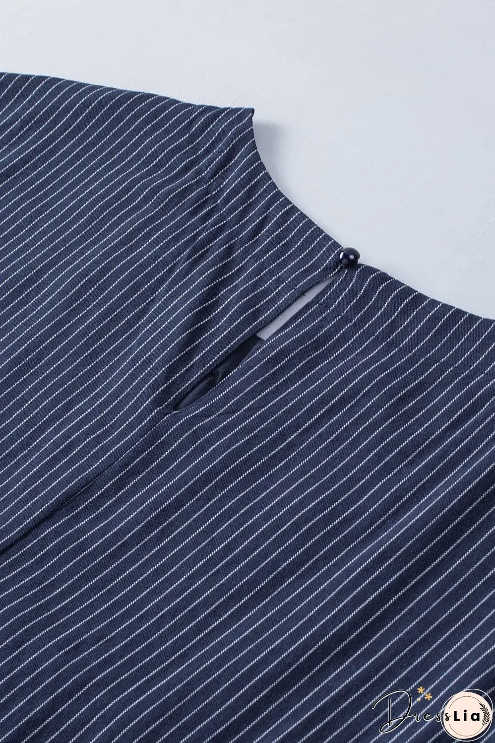 Blue Striped Embroidered Sleeveless Mini Dress with Southern Belle Style