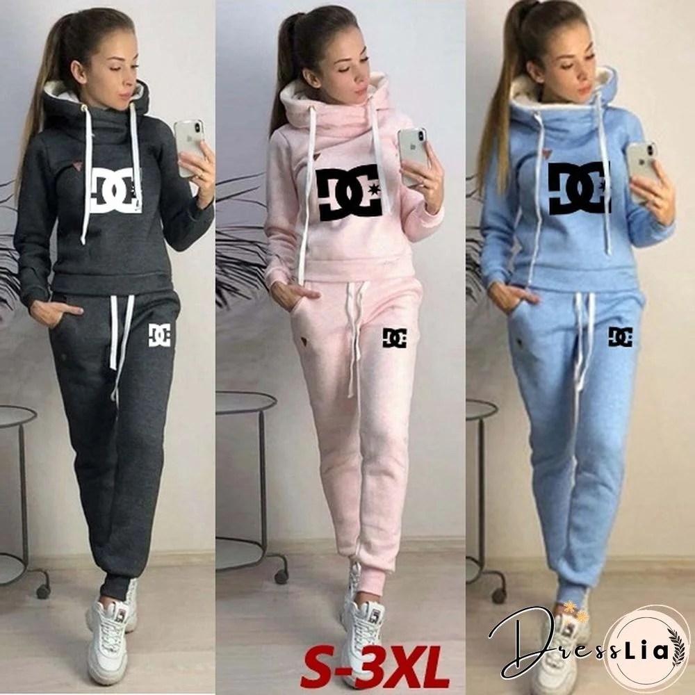 New Women Printed Tracksuit Hoodie Sweatshirt and Pant Suit Ladies Casual Outfits Set Jogging Suit