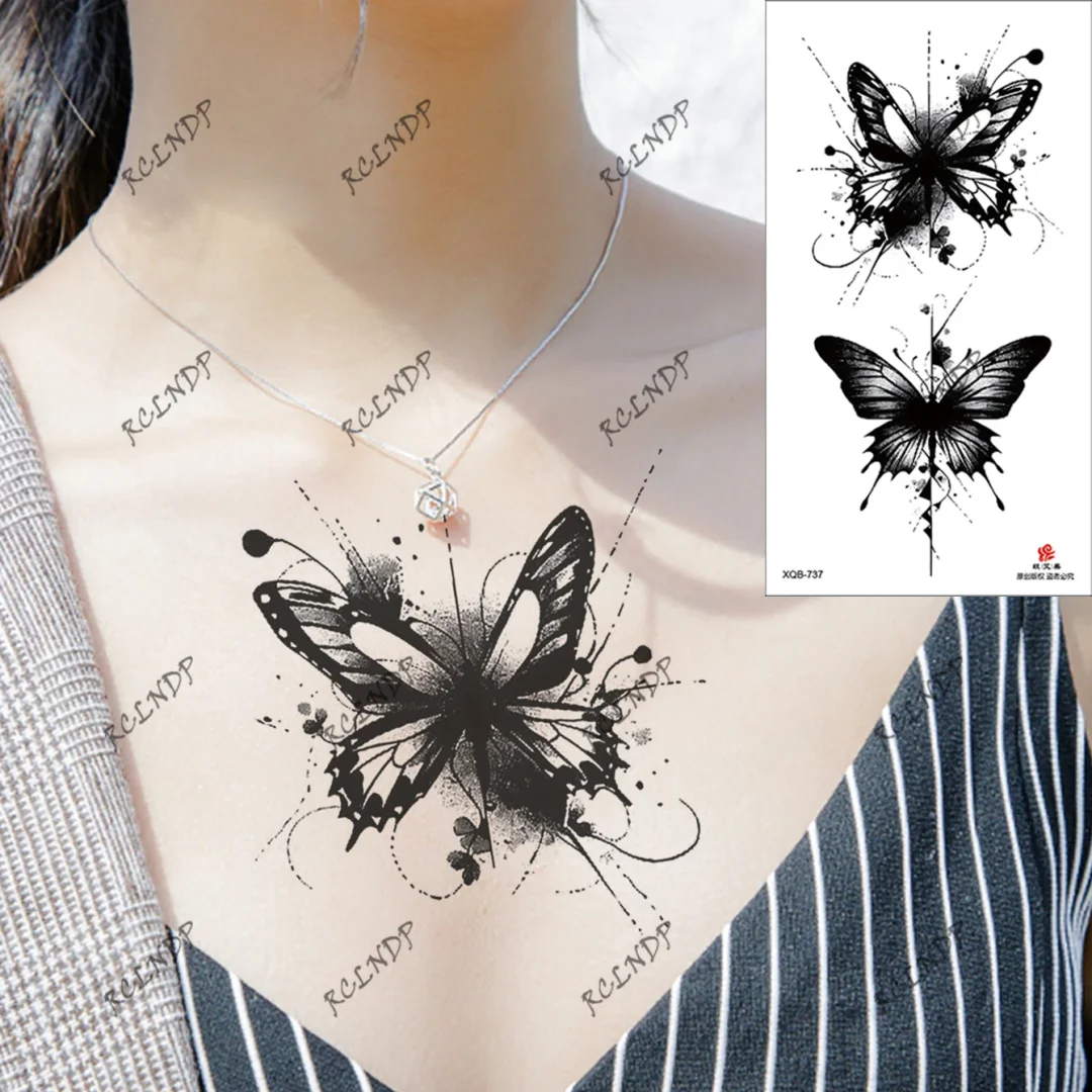 Sdrawing Temporary Tattoo Sticker Rose Flower Butterfly Dragon Whale Wolf Bird Fake Tatto Flash Tatoo Tato for Women