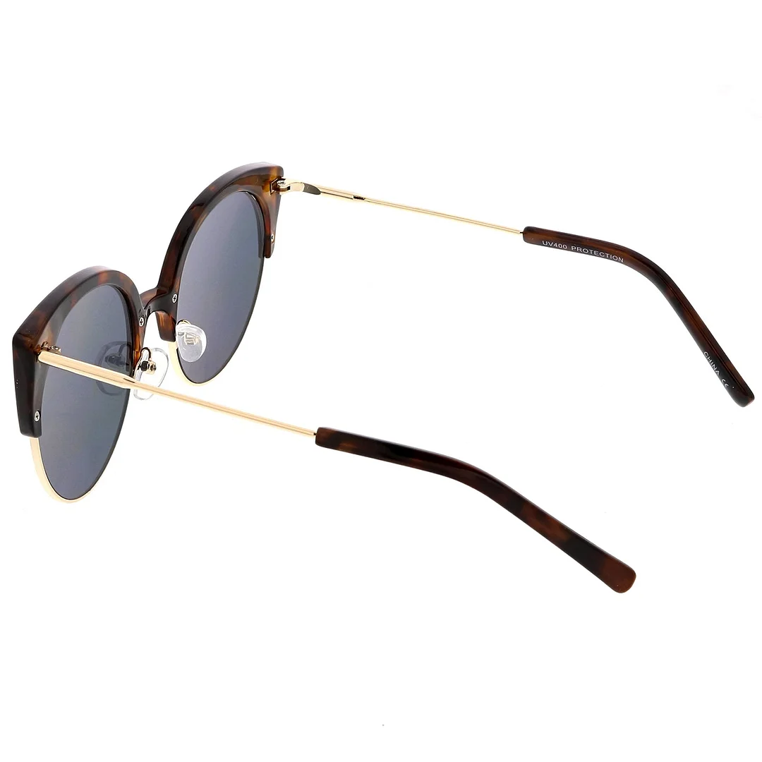 Women's Half Frame Cat Eye glasses Ultra Slim Arms Mirrored Round Flat Lens 53mm