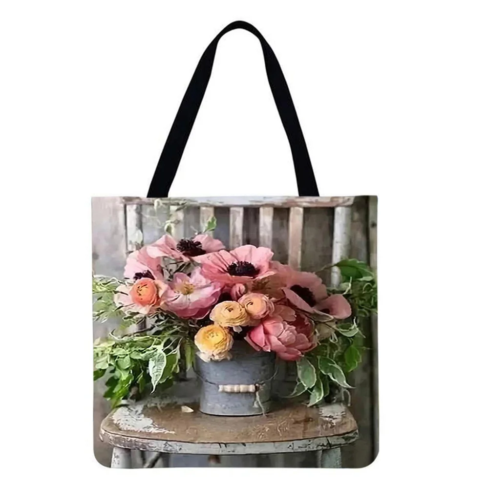 Linen Tote Bag-Flowers