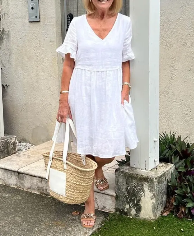 Women' Casual Solid Color Cotton And Linen Short-Sleeved Dress main image 0
