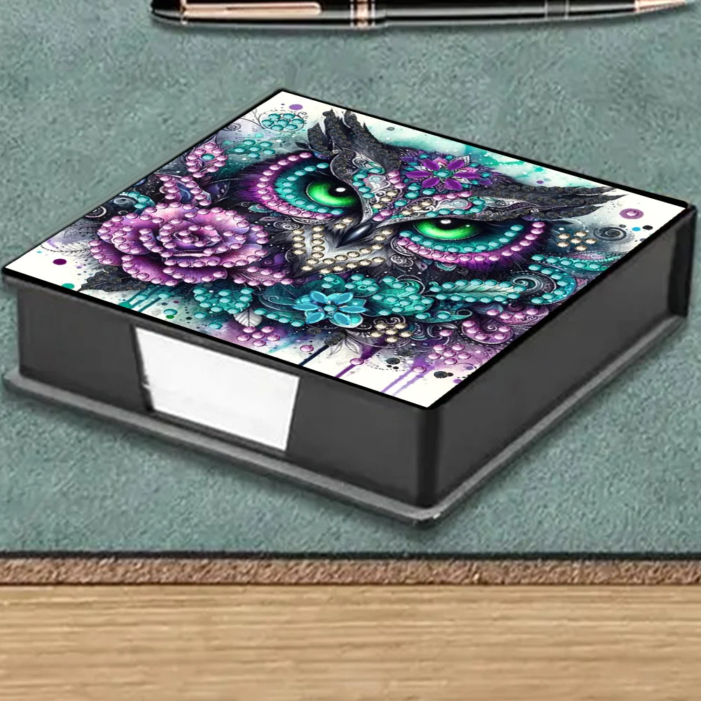 PU 5D Diamond Painting Kit Note Box DIY Diamond Art Notepad Box (Owl)