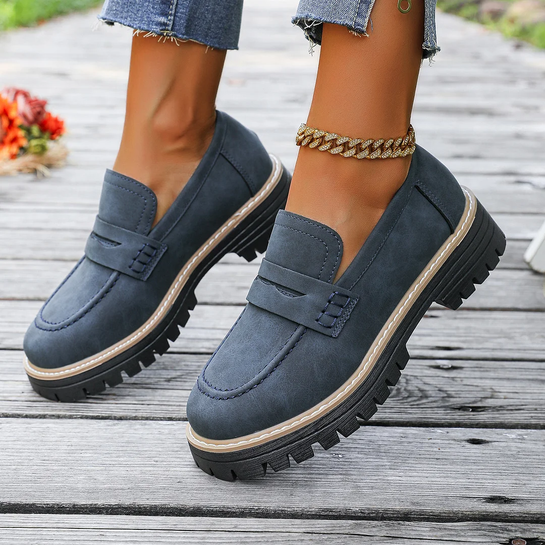 Breakj Breakj New Spring And Autumn Lefu Shoes Large-Size Leisure Grinding Sand Yingfeng Women's Shoes Thick Heel Thick Back Retro