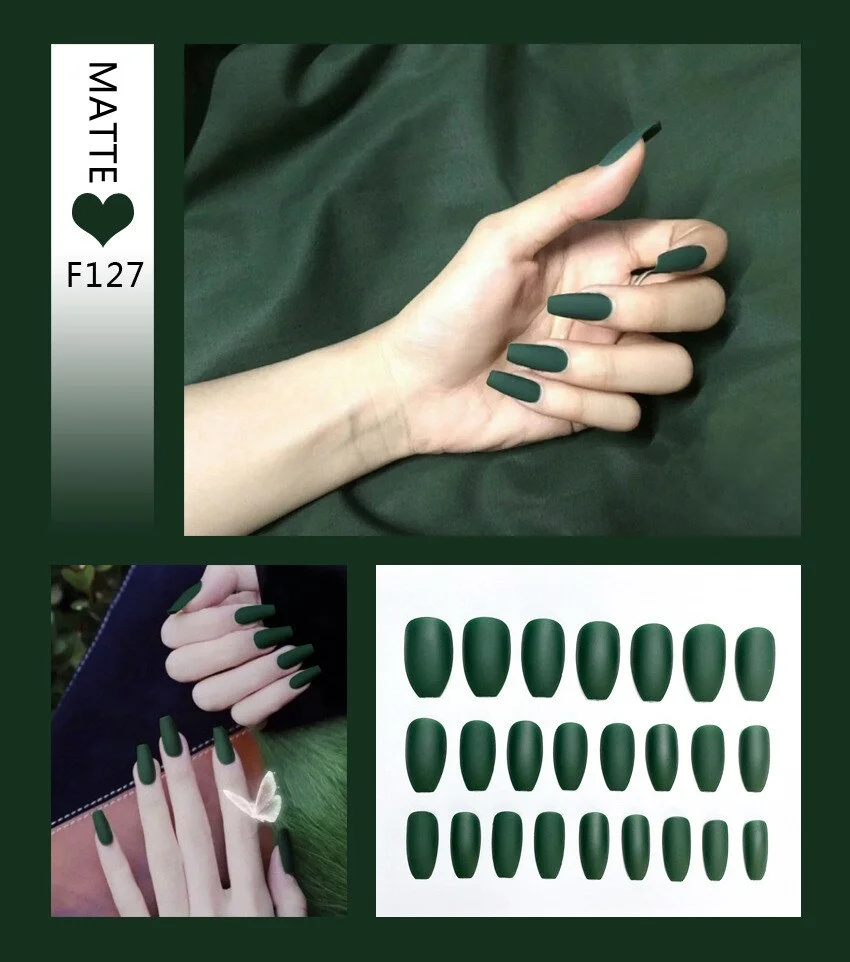 Matte Nail Art Fake Nails Stiletto Tips Clear Press on Long with Glue Coffin Stick Display Full Cover Artificial Designs  False-Nail Inspo