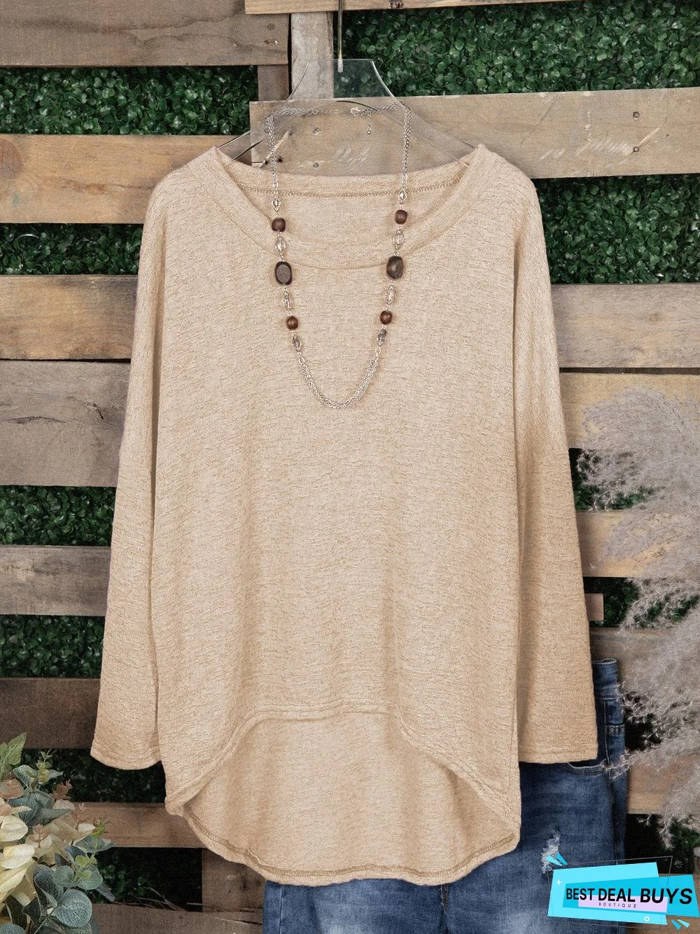 Woman Asymmetric Long Sleeve Casual Plain Casual Top