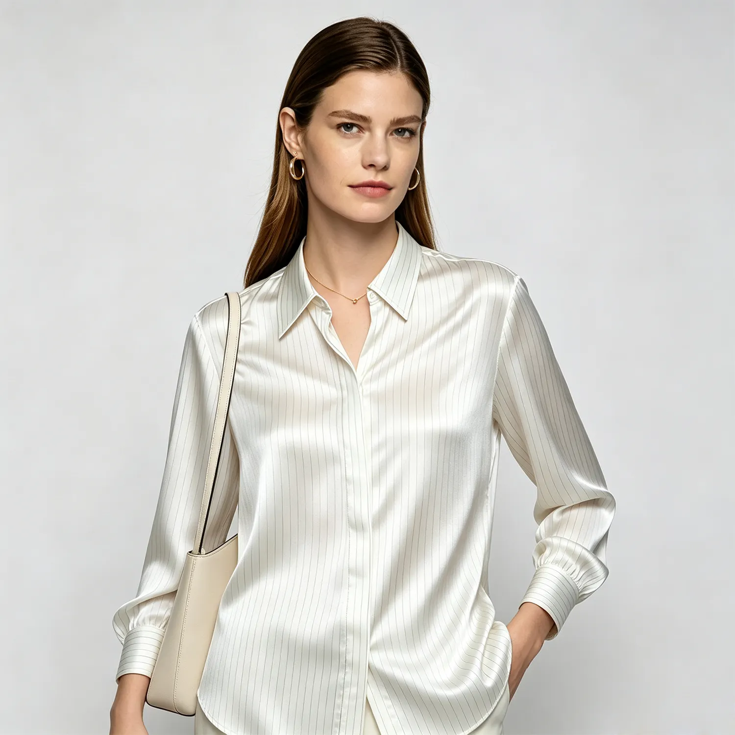 Women's Mulberry Silk Shirt Boyfriend Fit Striped Long Sleeve REAL SILK LIFE