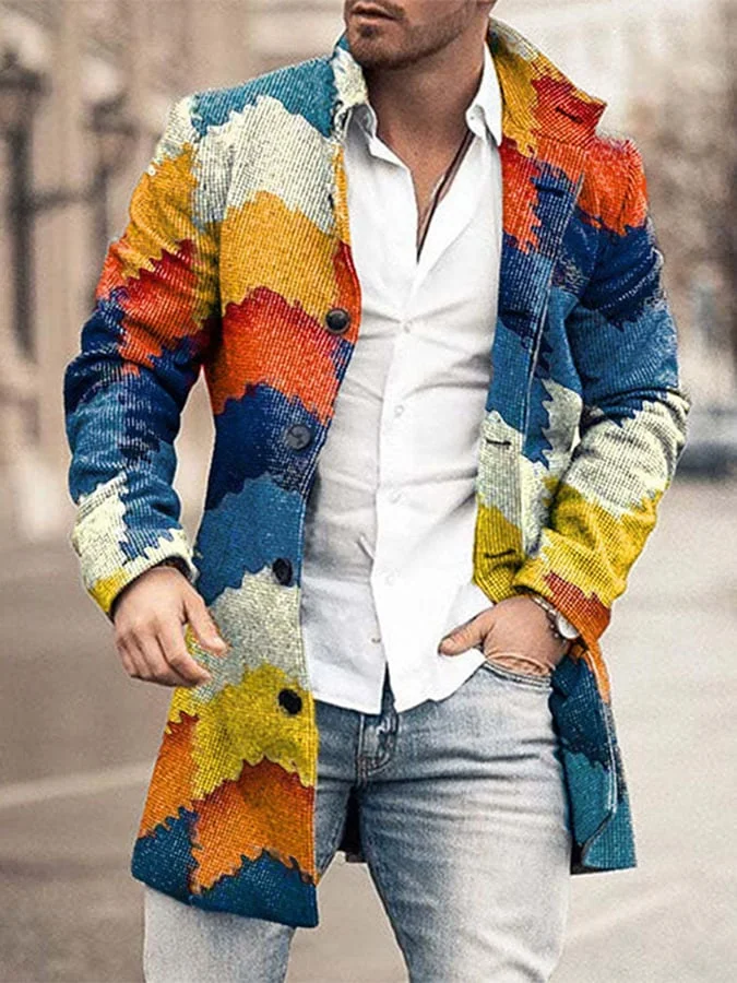 Men's Stylish Button Front Plaid Faux Wool Jacket