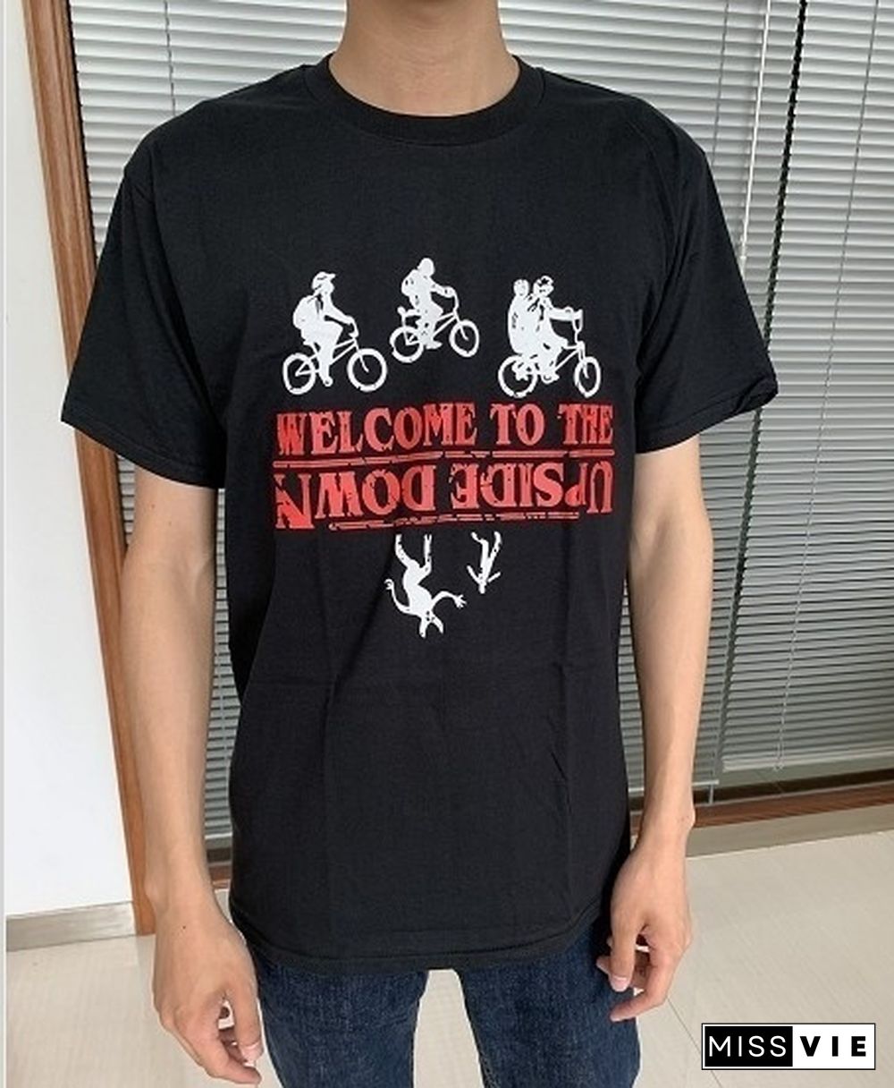 Welcome To The Upside Down Stranger Things Grapic Tee Funny T-Shirt Black Top Tees