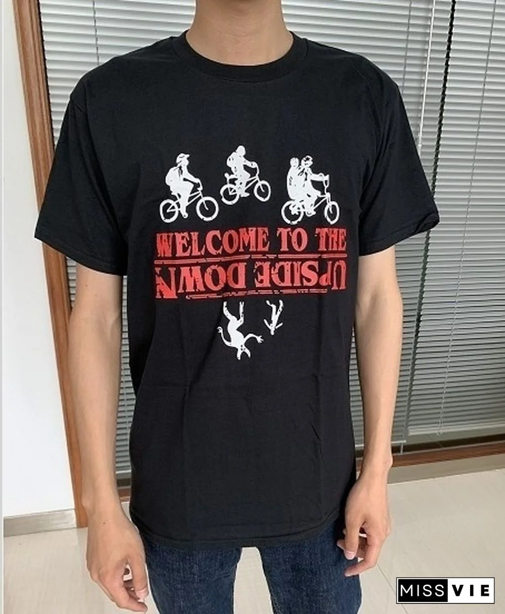 Welcome To The Upside Down Stranger Things Grapic Tee Funny T-Shirt Black Top Tees