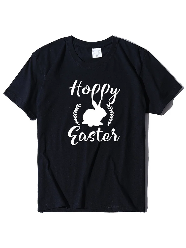 Bestdealfriday Happy Easter Day Bunny Print Short Sleeve Cotton Blend Shirts Tops 9365611