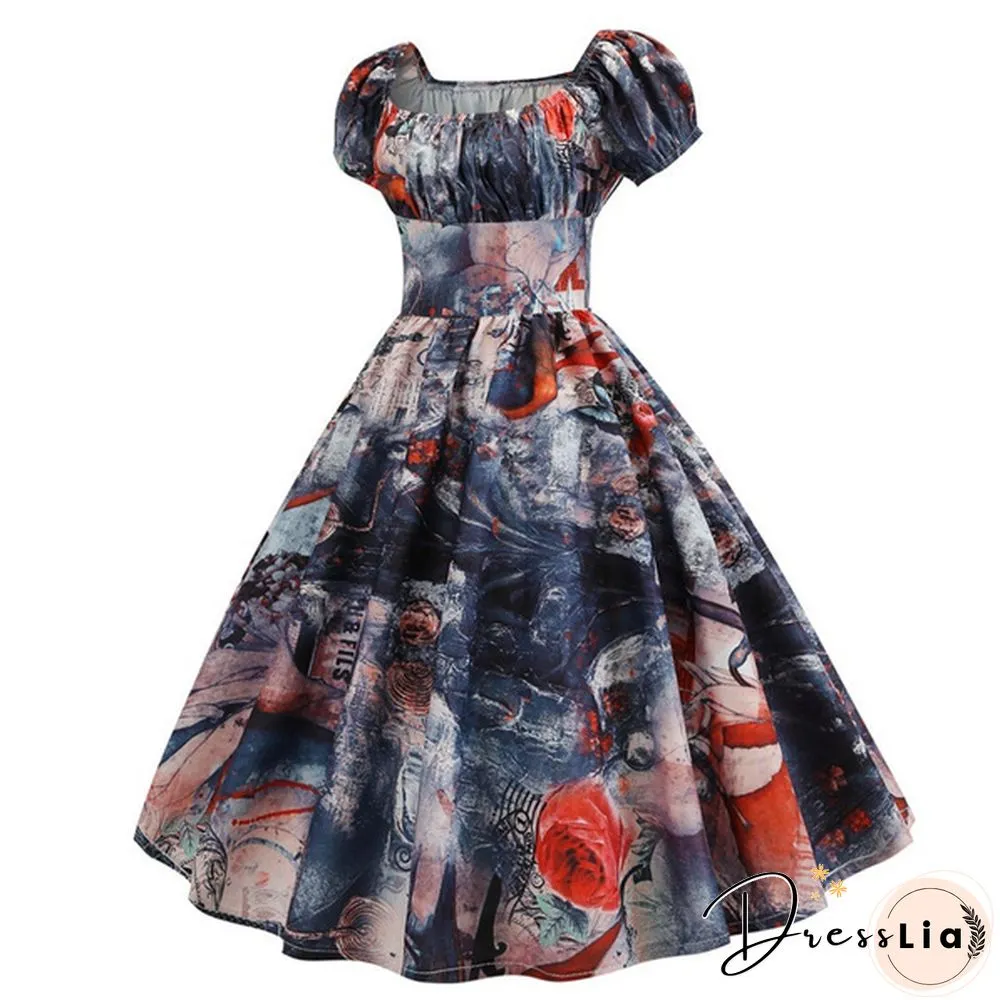 Plus Size Party Dress Rockabilly Vintage Womens Fashion Summer Casual Short Sleeve Ladies