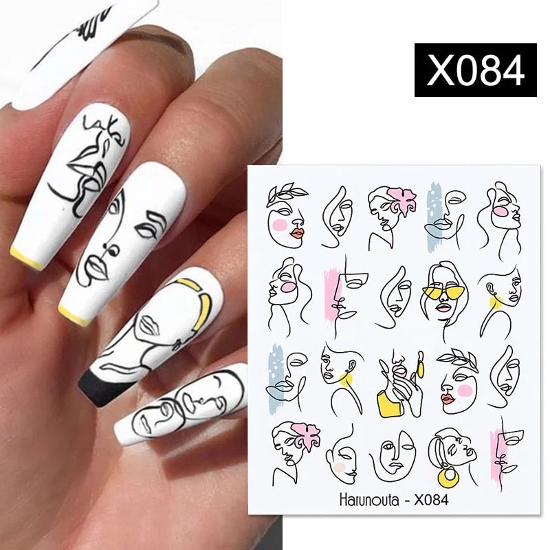Harunouta Water Nail Stickers Women Face Sketch Abstract Butterfly Image Sexy Girl Nail Art Decor Sliders Manicures For Nail DIY