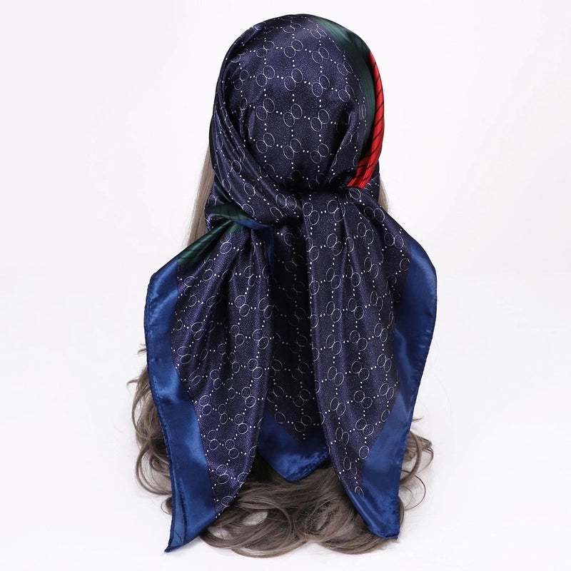 Women’s Vacation Plaid Satin Printing Silk Scarf