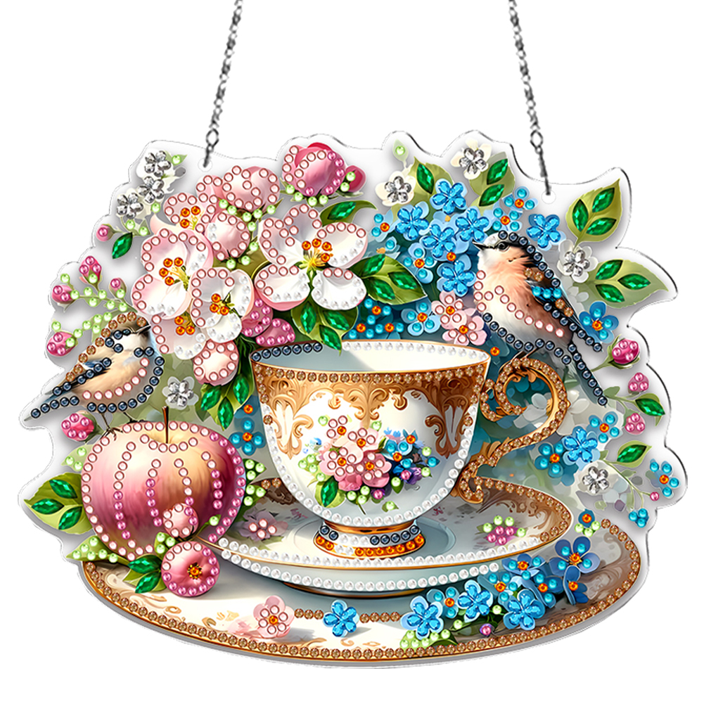 Acrylic Special Shaped Teacup Bird 5D DIY Diamond Painting Hanging Decorations