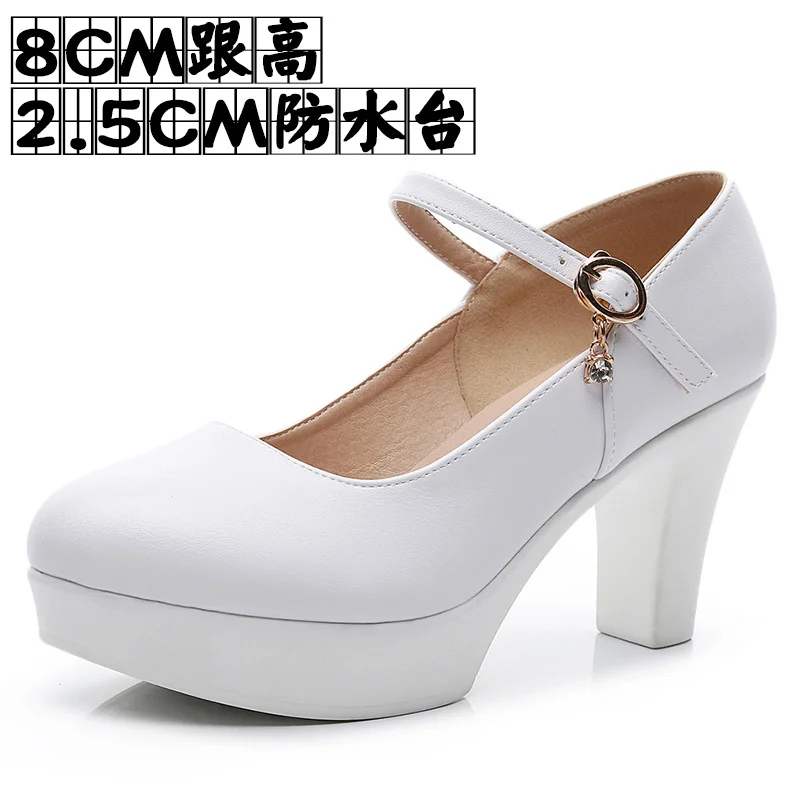 Breakj Breakj Head Buckle Waterproof Table 8CM High Heel Women's Shoes Thick-Soled Model Show Shoes Coarse Heel Work Shoes Silver Single Shoes