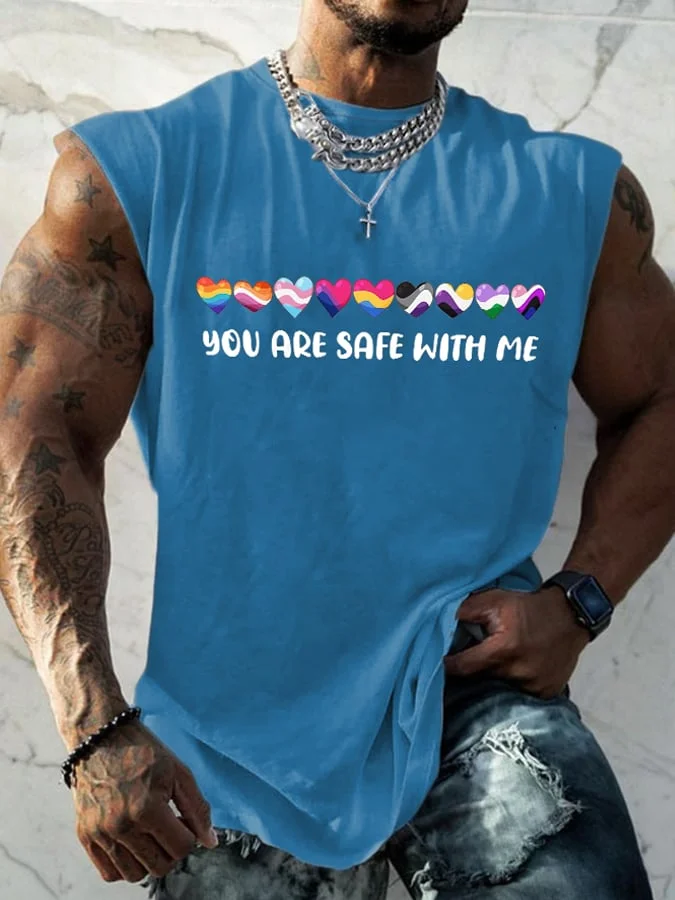 Men's You Are Safe With Me Print Tank Top socialshop