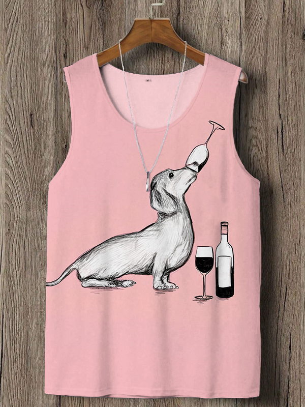 Men's Dachshund Drinking Red Wine Art Print Tank Top