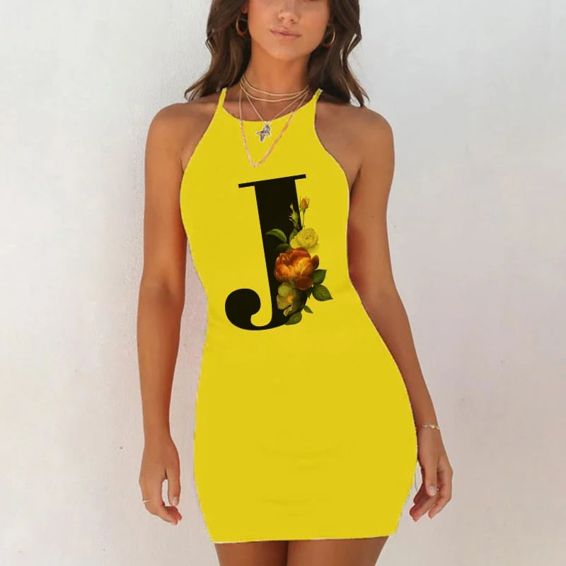 Spaghetti Camisole Mini Short Dress Women Plus Size Bodycon Dress Summer Sexy Sleeveless 26 Letter Print Party Club Dresses 2021