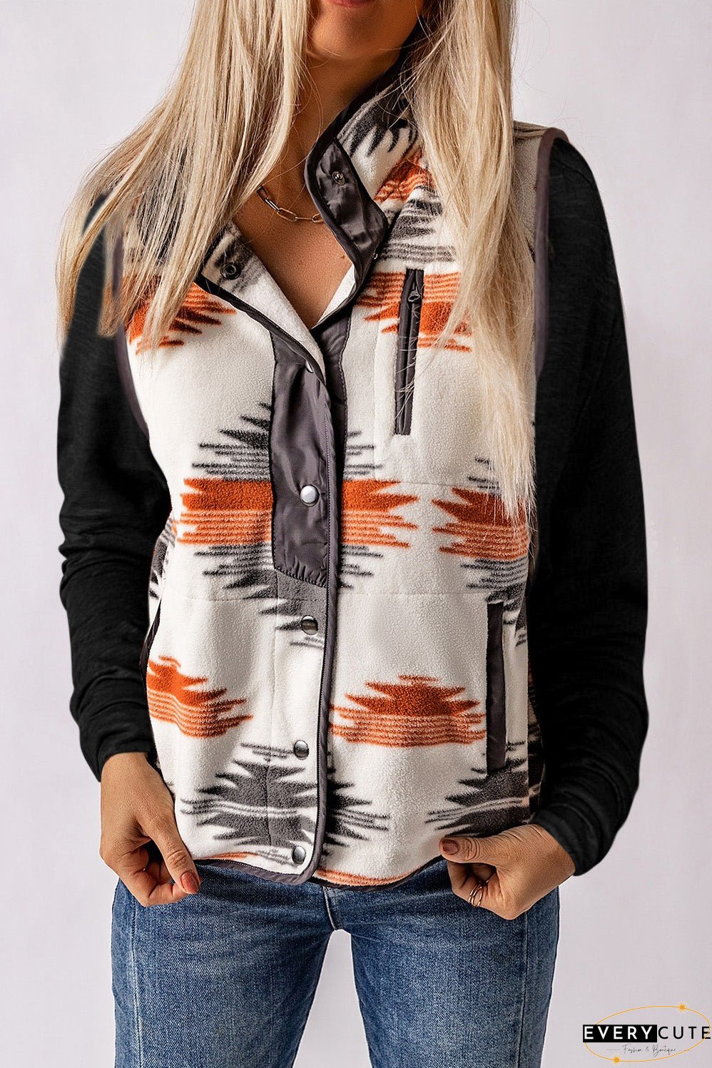 Multicolor Fuzzy Aztec Western Fashion Vest Jacket