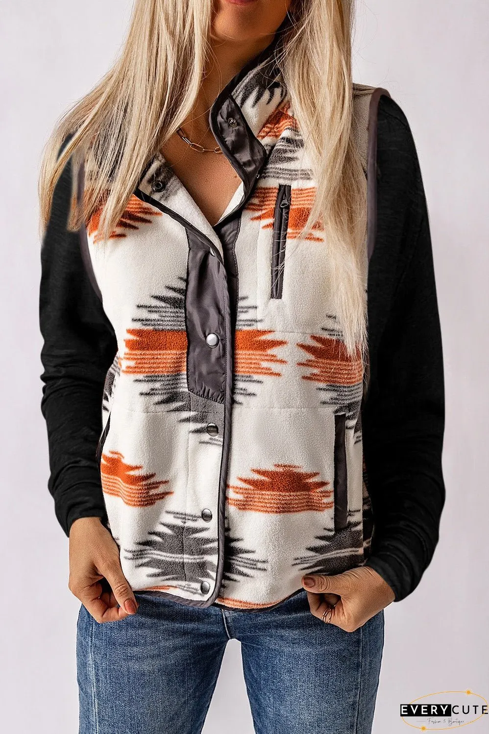 Multicolor Fuzzy Aztec Western Fashion Vest Jacket
