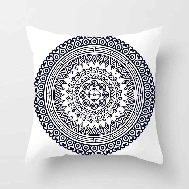 Blue White Porcelain Print Cushions Case Bohemian Style Mandala Geometry Pillows Case Modern Fashion Sofa Chairs Throw Pillows