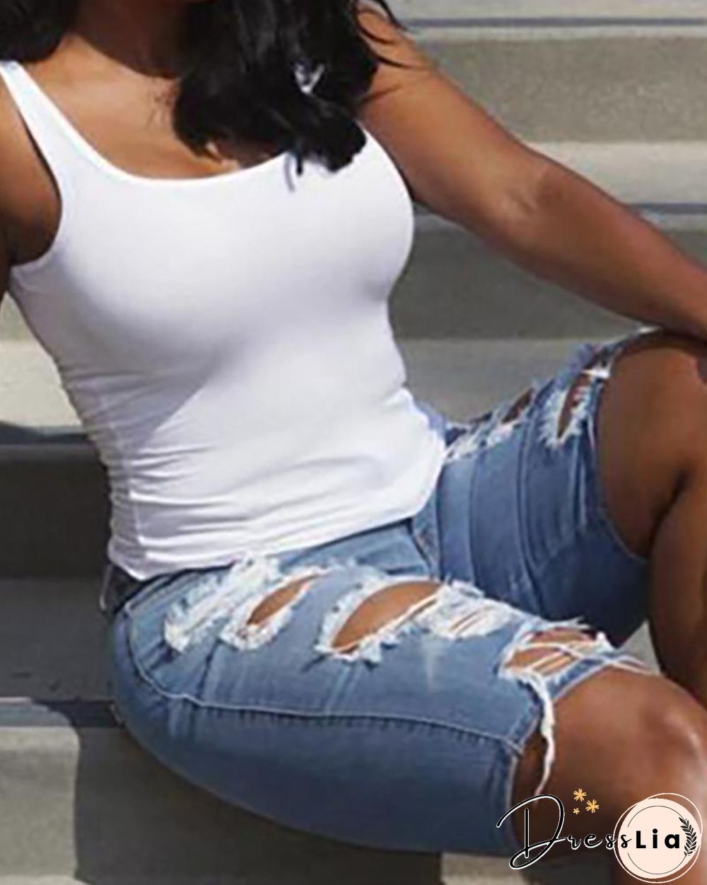 Ripped Cutout Casual Denim Shorts