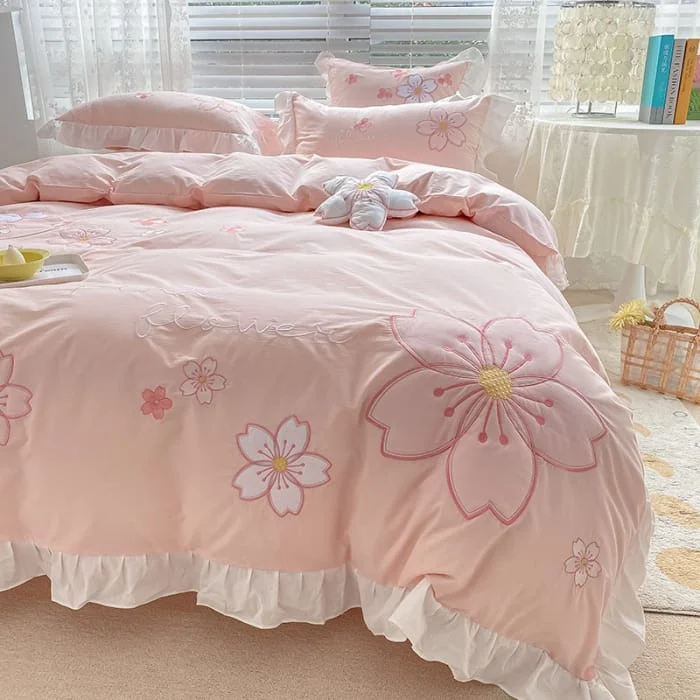 Kawaii Aesthetic Pink Sakura Bedding Set SP19367