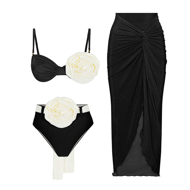 3D Flower Bikini Swimsuit and Sarong Flaxmaker