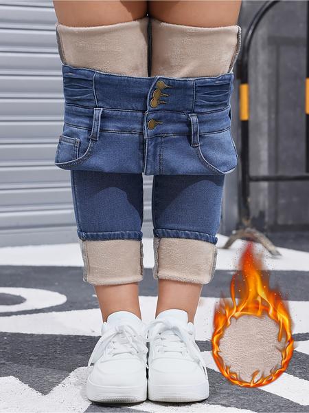 Women's High Elasticity Fleece Lined Thick Denim Jeans, Fall & Winter Fashion, Comfortable Slimming Jeans, Elegant Style Women's High Elasticity Fleece Lined Thick Denim Jeans, Fall & Winter Fashion, Comfortable Slimming Jeans, Elegant Style