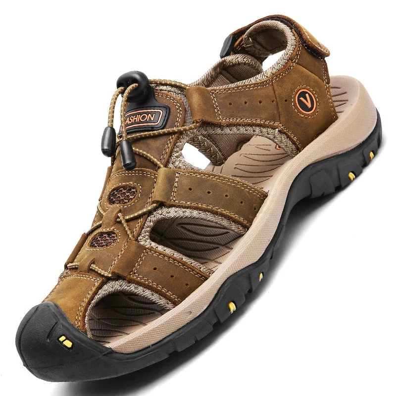 Summer Men's Sandals Breathable Genuine Leather Outdoor Sandals Luxury Men's Summer Casual Shoes Men Slippers Sandals Hot Sale