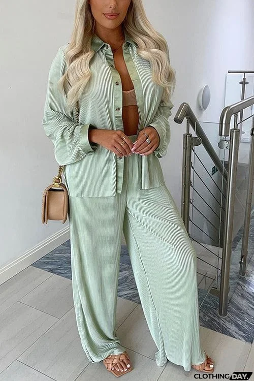 Pleated Oversized Shirt and Trouser Set