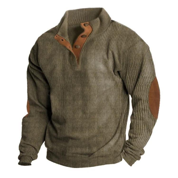 Men's V-neck printed casual western style long sleeve top