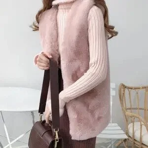 High Quality Faux Fur Vest Coat Women Autumn Winter Sleeveless V-Neck Soft Hairy Waistcoat Fur Jacket Outerwear Plus Size