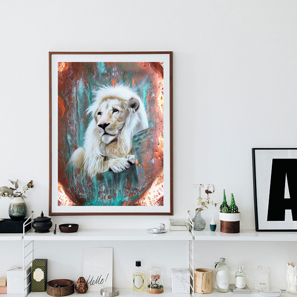 

(Multi-Size) White Lion - Round/Square Drill Diamond Painting, Round diamond 40*50cm, 501 Original