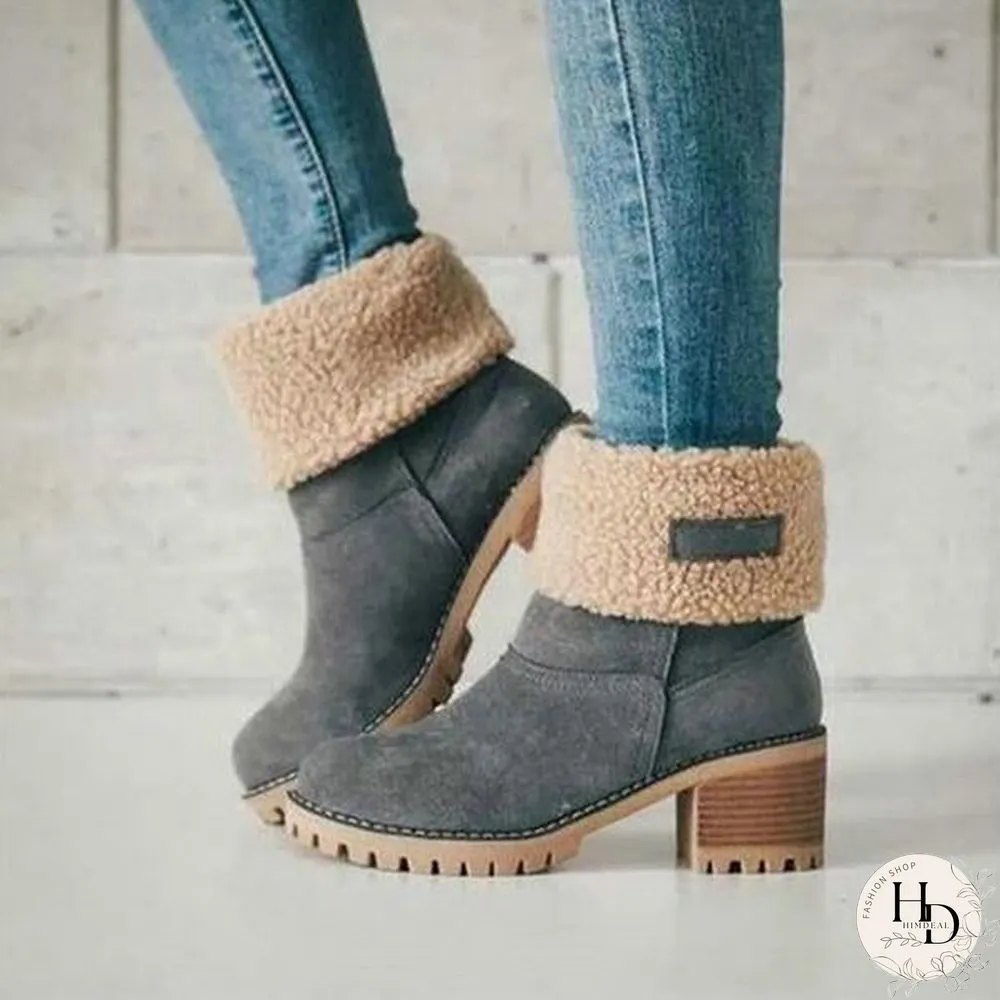 Square Heel Short Plush Snow Boots