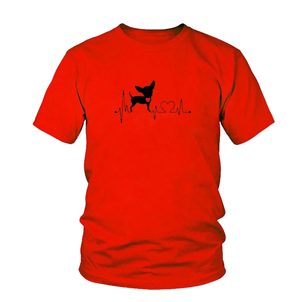 Heartbeat Chihuahua Dog Lovers cotton T Shirt Heartbeat Paw Dogs Tshirt for men Short Sleeve Cotton Top Tees Harajuku