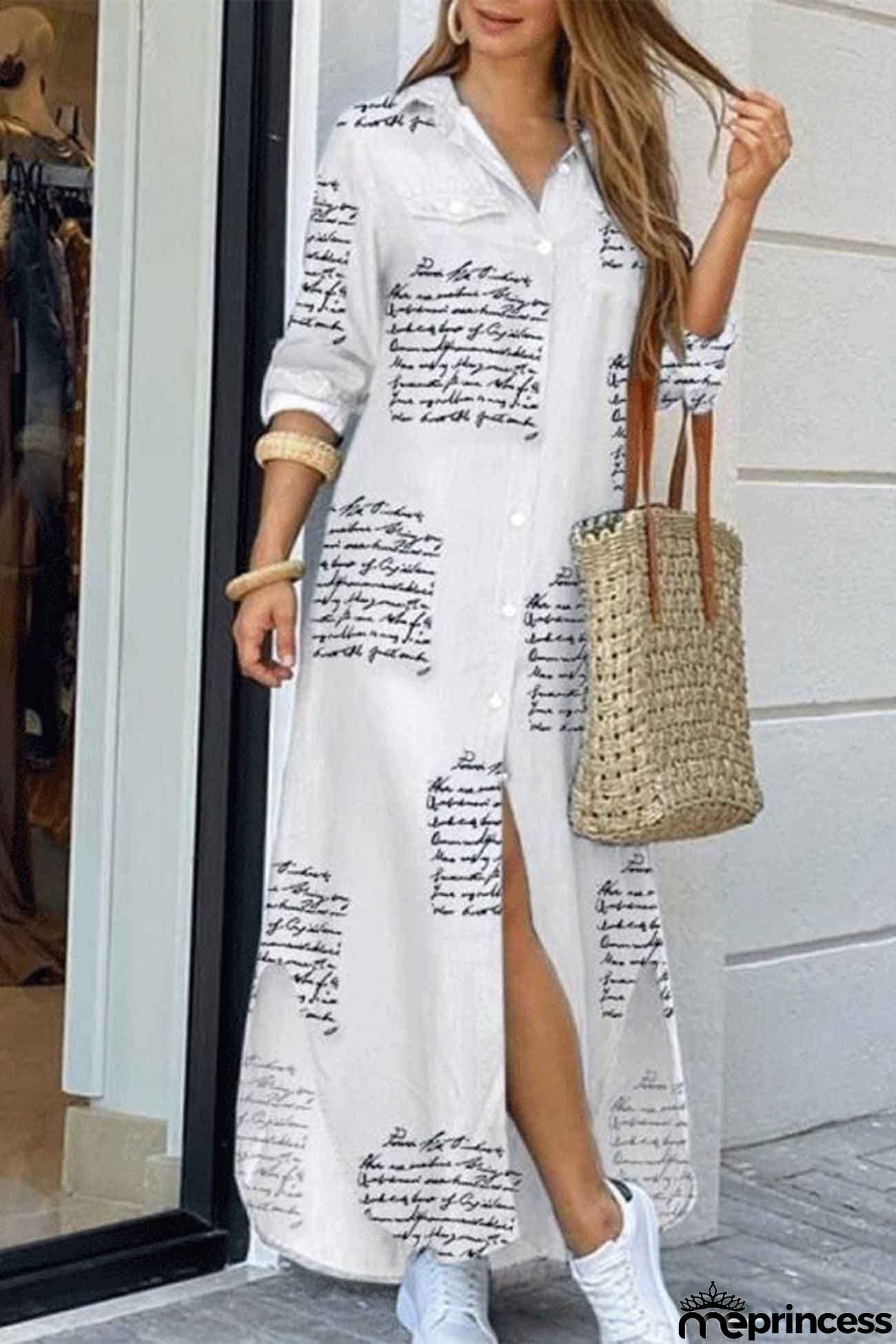 Long Sleeve Button Up Pocket Shirt Dress