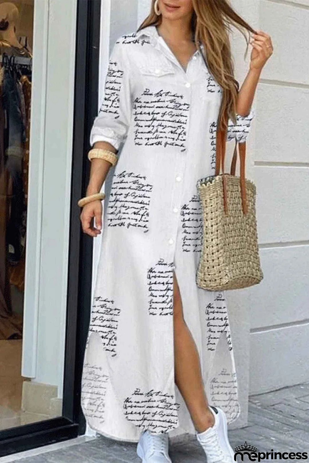 Long Sleeve Button Up Pocket Shirt Dress