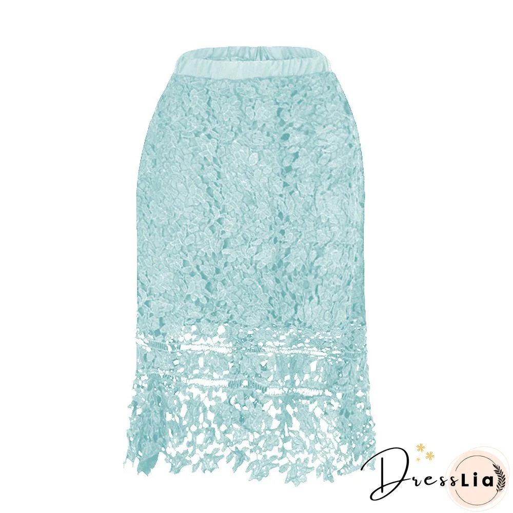 Elastic Waist Lace Midi Skirts