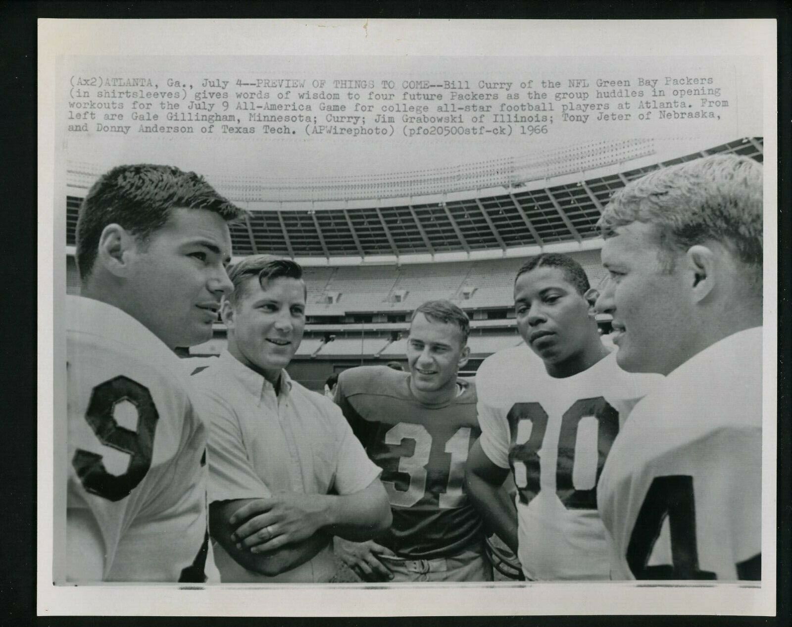 Bill Curry 1966 Press Photo Poster painting Green Bay Packers Gillingham Grabowski Jeter Anderso